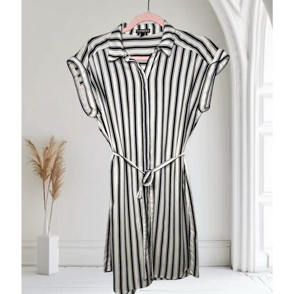 Express Black and White Striped Midi Dress - Picture 1 of 10